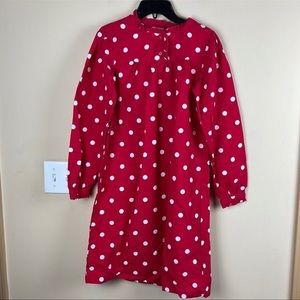 Lands’ End Polka Dot Flannel Nightgown Red Ruffle Traditional 10-12 Modest